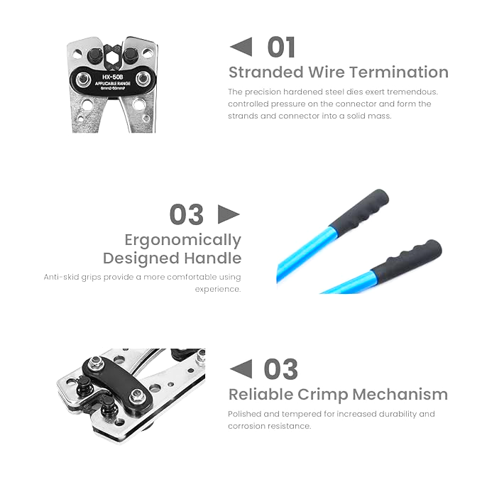 Battery Cable Lug Crimping Tool for AWG 10-1 Copper Wire Lugs with 60 Pcs 8 Sizes Battery Cable Lug Crimping Tool for AWG 10-1 Copper Wire Lugs with 60 Pcs 8 Sizes