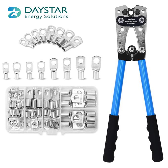 Battery Cable Lug Crimping Tool for AWG 10-1 Copper Wire Lugs with 60 Pcs 8 Sizes