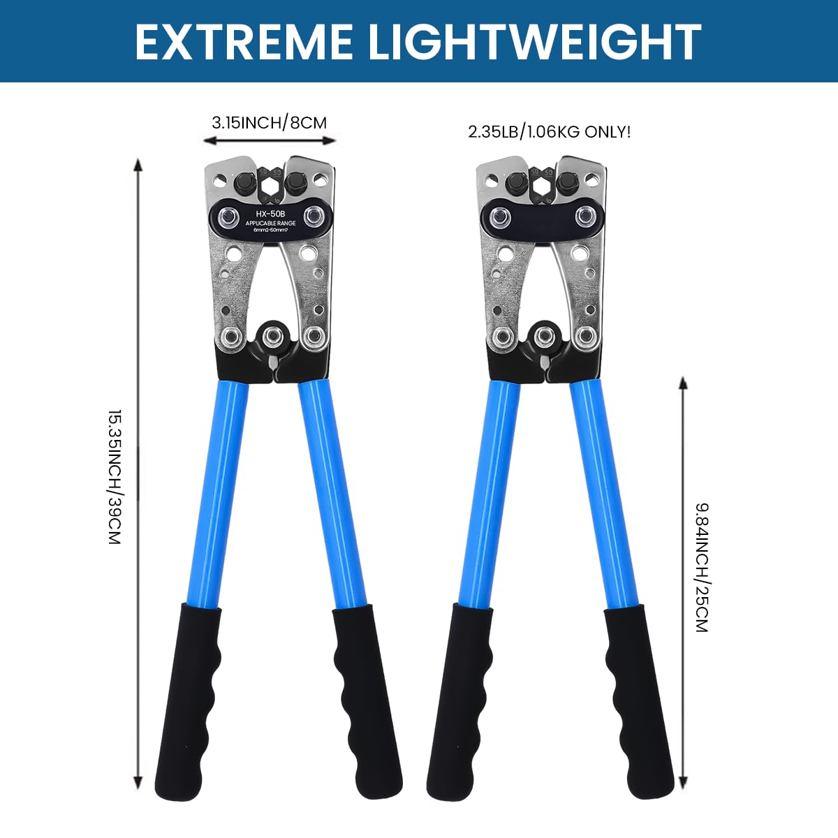 Battery Cable Lug Crimping Tool for AWG 10-1 Copper Wire Lugs with 60 Pcs 8 Sizes Battery Cable Lug Crimping Tool for AWG 10-1 Copper Wire Lugs with 60 Pcs 8 Sizes